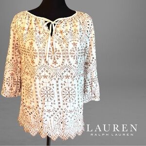 Ralph Lauren Women's Round Neck Eyelet Blouse White Size X-Small